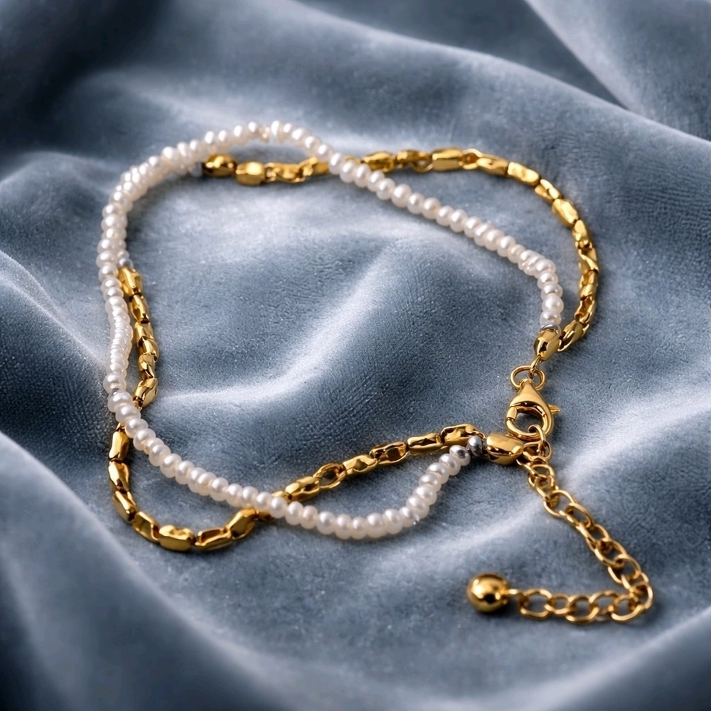Elegant Gold Over 925 Sterling and Pearl Women's Bracelet